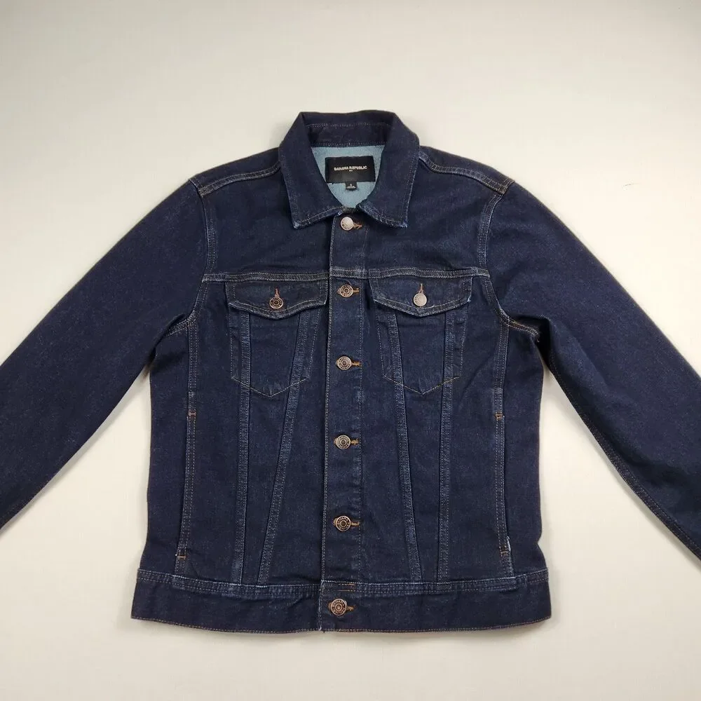 Banana Republic Denim Trucker Jacket Mens S Heritage Cotton Indigo Dark Wash